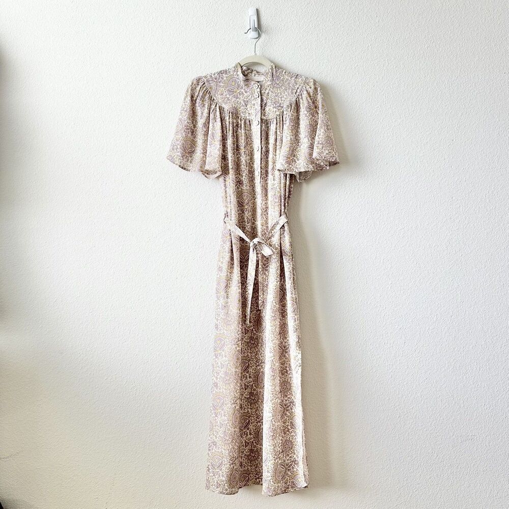Vanessa Bruno Floral Silk Blend Short Sleeve Belted Midi Dress Size 34 (2 US)